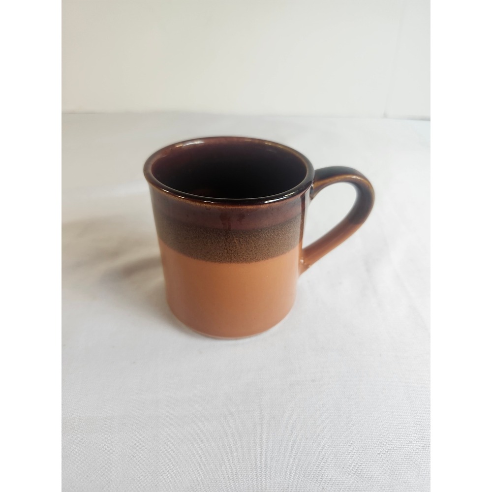 Vintage Mid Century Japan Two Tone Brown Stoneware Coffee Mug Retro Glazed Cup